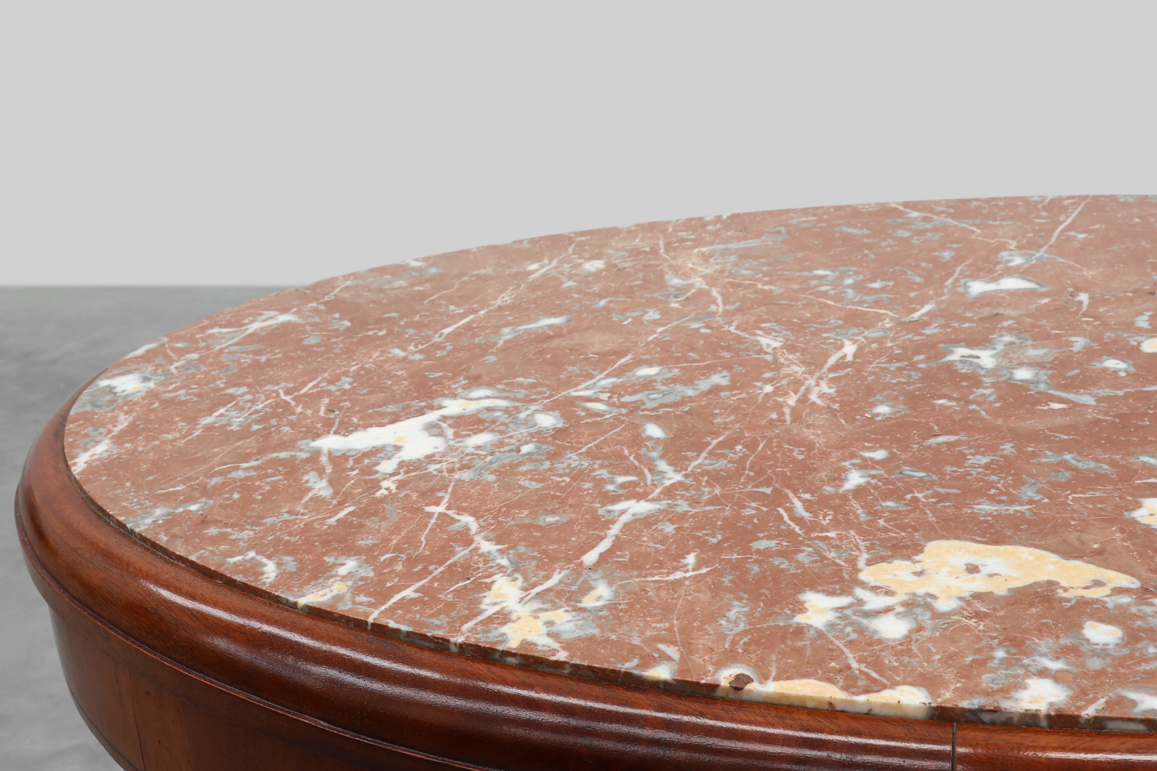 Oval Art Deco Side Table in Walnut with Marble Top by De Coene, Belgium, ca. 1925thumbnail